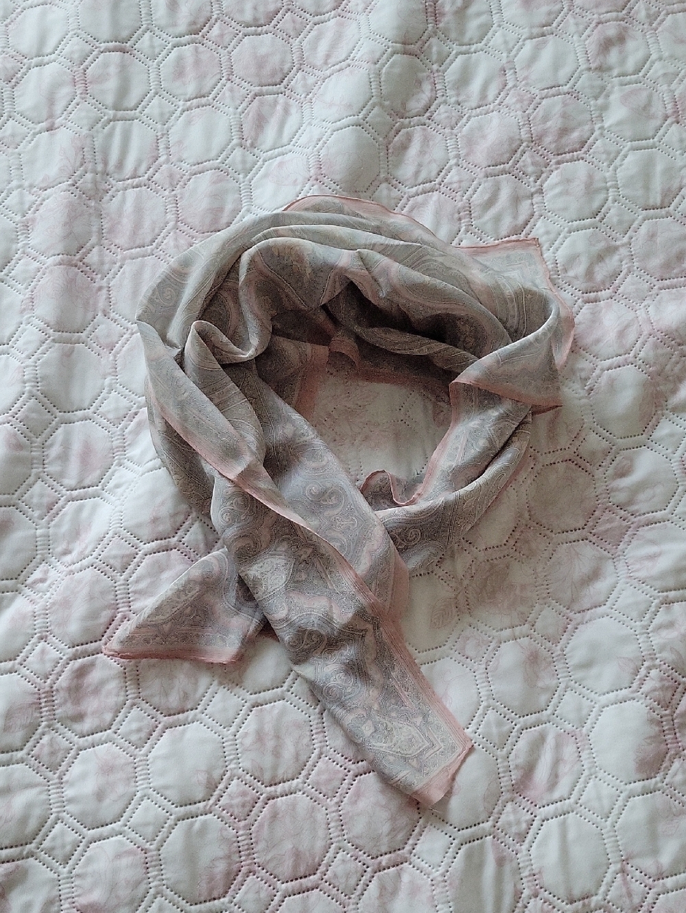 Vintage Pink and Gray Paisley Sheer Scarf - Women's Accessory